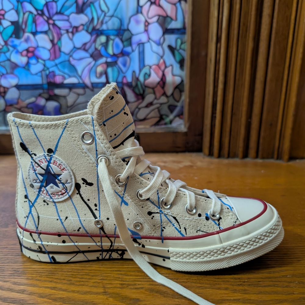 Converse High-Top Sneakers - Cream with Blue and Black Accents
